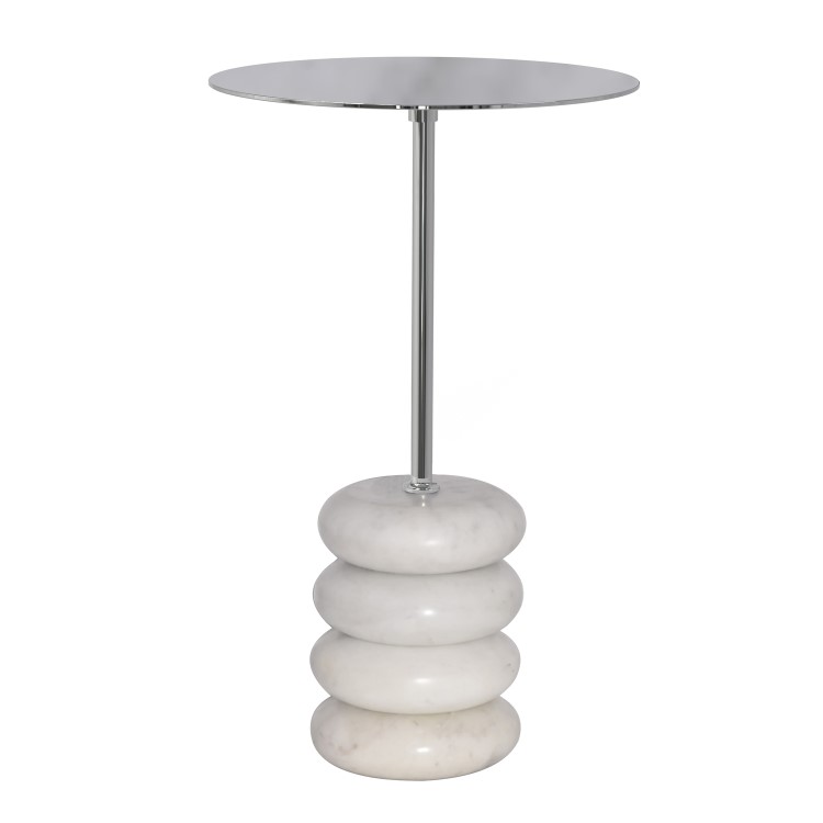 Small Chrome and Marble Round Side Table - Effy