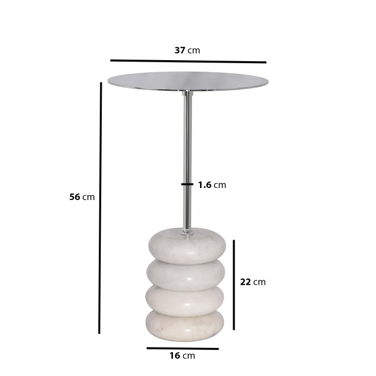 Small Chrome and Marble Round Side Table - Effy