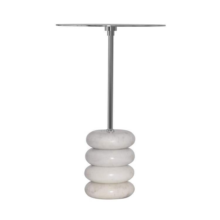 Small Chrome and Marble Round Side Table - Effy