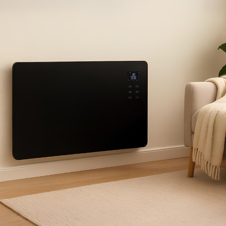 electriQ 2000W Smart Designer Glass Panel Heater - Wall Mountable & Bathroom Safe - Black