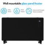 electriQ 2000W Smart Designer Glass Panel Heater - Wall Mountable & Bathroom Safe - Black