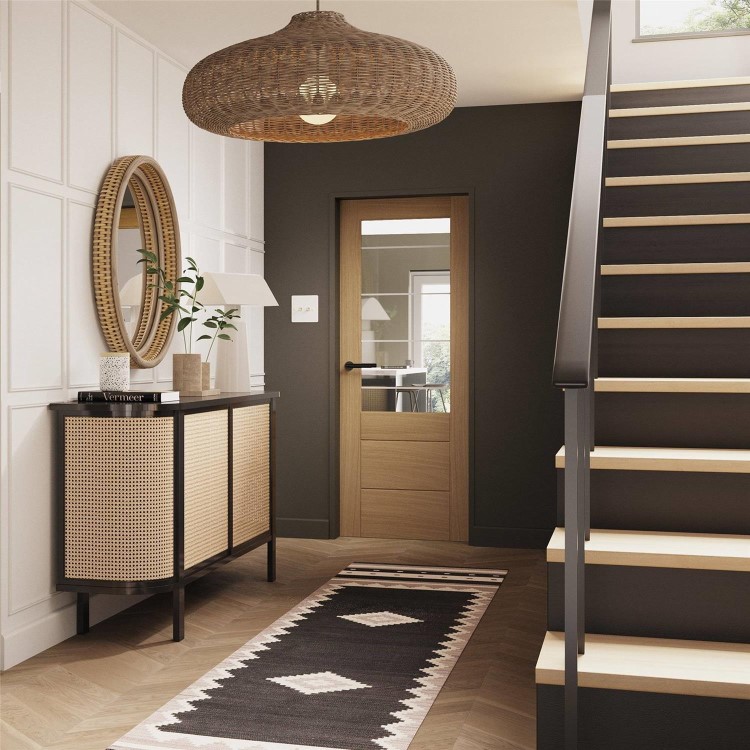 Internal Oak Half-Glazed Door with Clear Etched Glass - Unfinished - 2040 x 826 x 40mm - Palermo Essential - XL Joinery