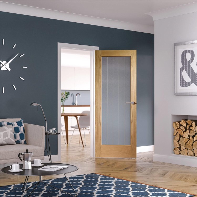 Suffolk Essential Pattern 10 Internal Oak Door with Clear Etched Glass - 2032 x 813 x 35 mm, Unfinished