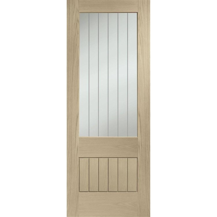 Suffolk Essential 2XG Internal Oak Door with Clear Etched Glass - 1981 x 762 x 35 mm, Unfinished