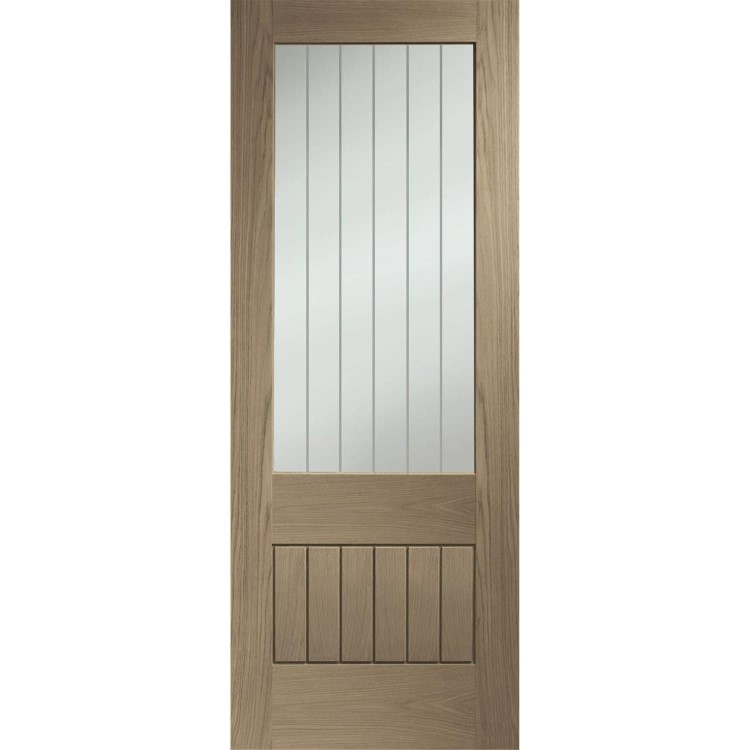 Suffolk Essential 2XG Internal Oak Door with Clear Etched Glass - 1981 x 762 x 35 mm, Unfinished