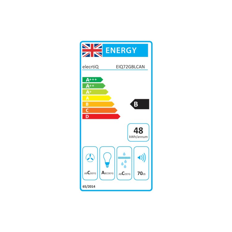 Refurbished electriQ EIQ72GBLCAN 72cm Canopy Hood Black Glass