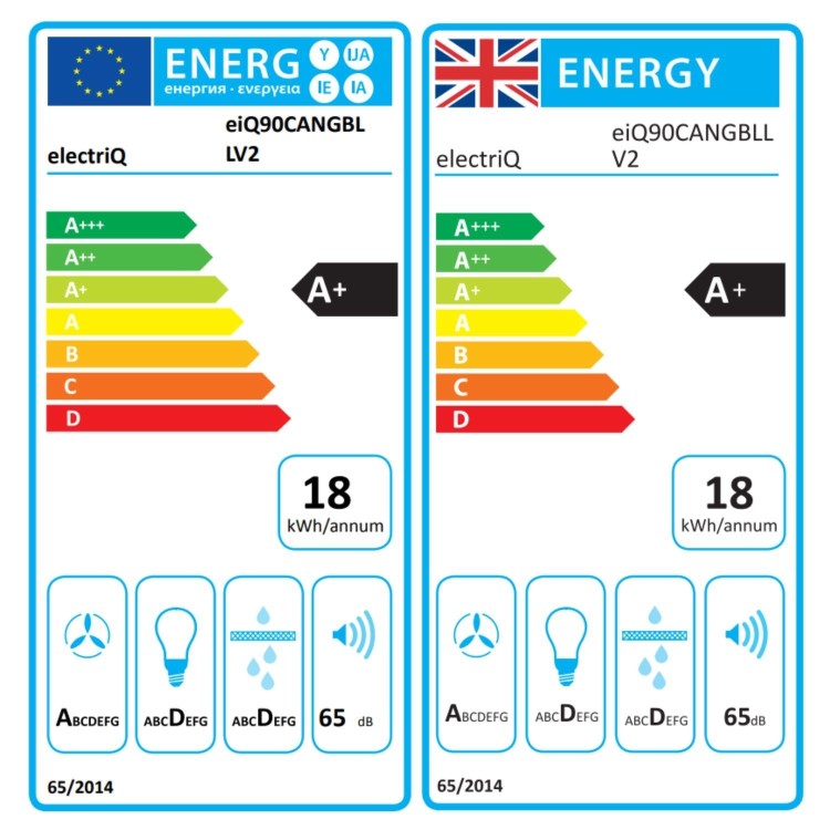 electriQ 90cm Glass Canopy Cooker Hood - Black