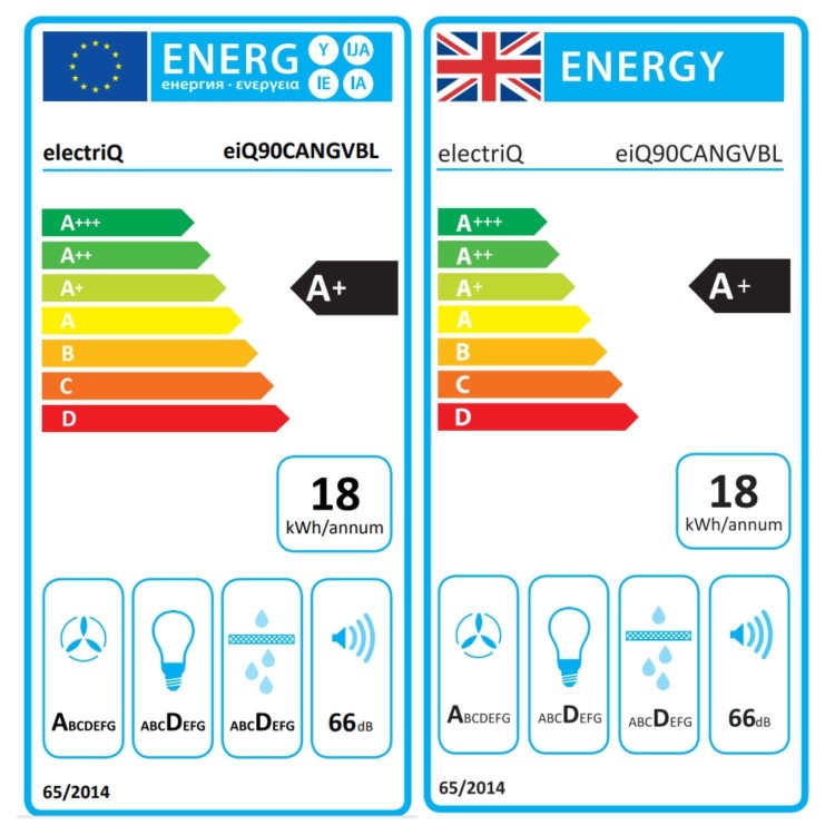 electriQ 90cm Canopy Cooker Hood with Visor - Black