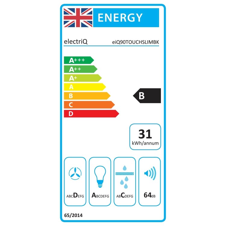 electriQ 90cm Slimline Touch Control Cooker Hood - Black