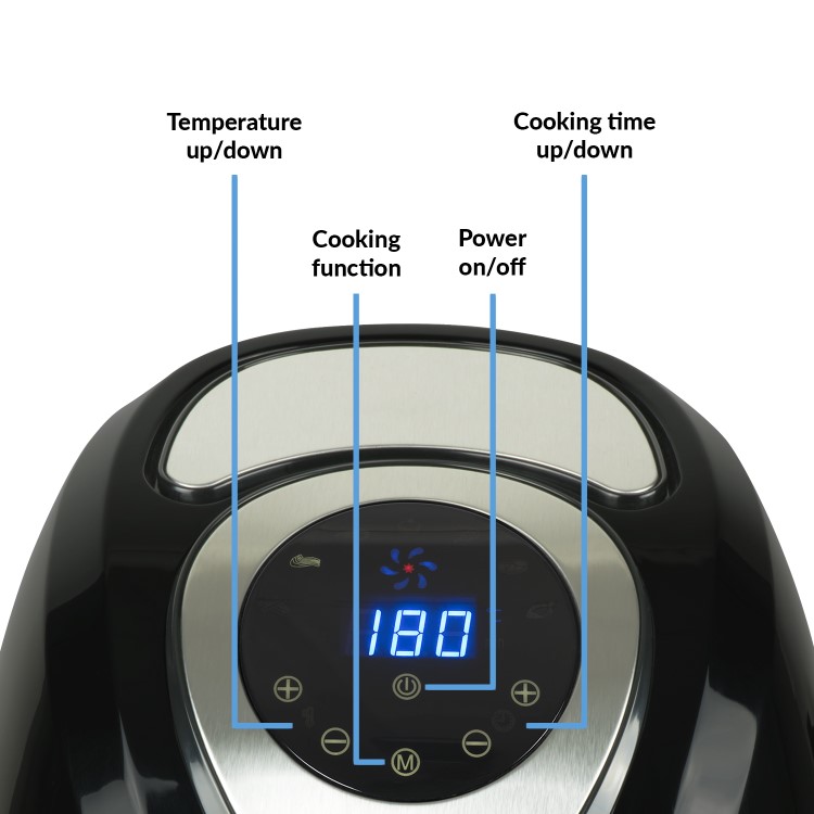 electriQ Digital Health Air Fryer XL 3.2L 1400W with Digital Controls and Divider