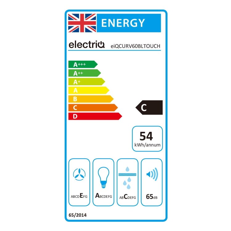 electriQ 60cm Curved Glass Touch Control Chimney Cooker Hood - Black