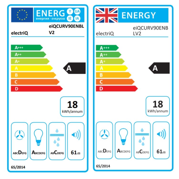 electriQ 90cm Curved Glass Cooker Hood - Black