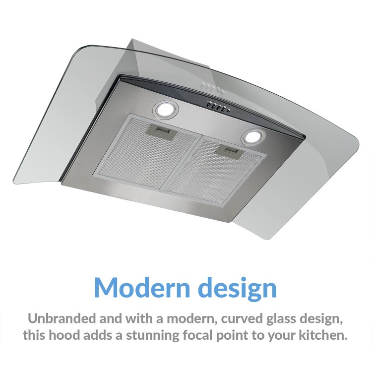 Refurbished electriQ EIQCURV90SC 90cm Curved Glass Chimney Cooker Hood
