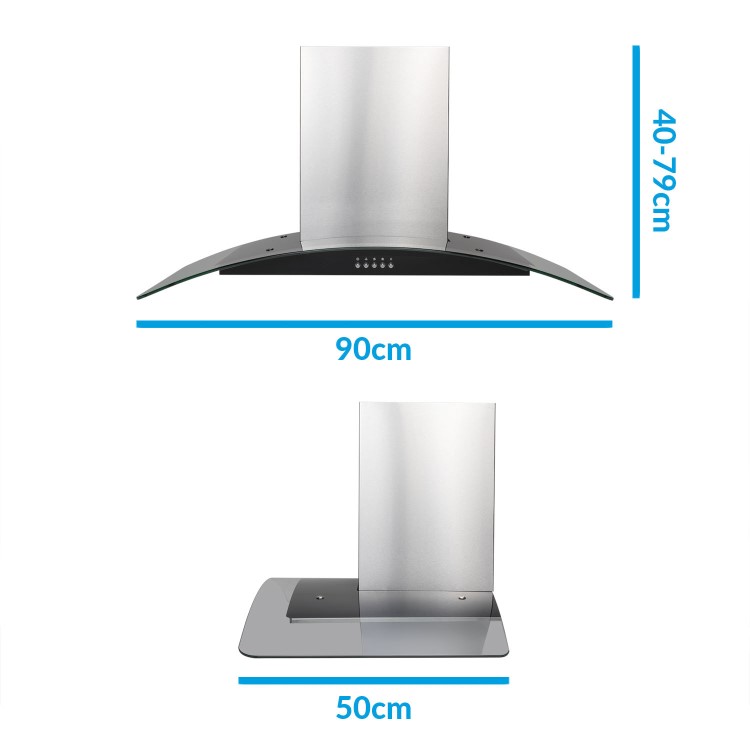Refurbished electriQ EIQCURV90SC 90cm Curved Glass Chimney Cooker Hood