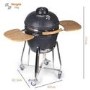 Refurbished Boss Grill EIQEGG 18 Inch Charcoal Ceramic Kamado Style Kettle Grill Egg BBQ in Grey with Wooden Shelves 