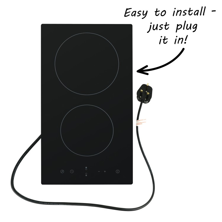 electriQ 30cm Domino Touch Control Two Zone Ceramic Hob in Black - Plug in and go!