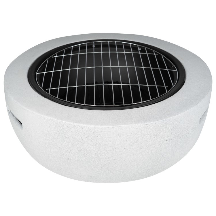 electriQ Round Stone Wood or Charcoal Burning BBQ Fire Pit - Light Grey