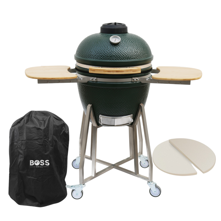 Refurbished Boss Grill The Egg - 18 Inch Ceramic Kamado Style Charcoal Egg BBQ Grill - Green
