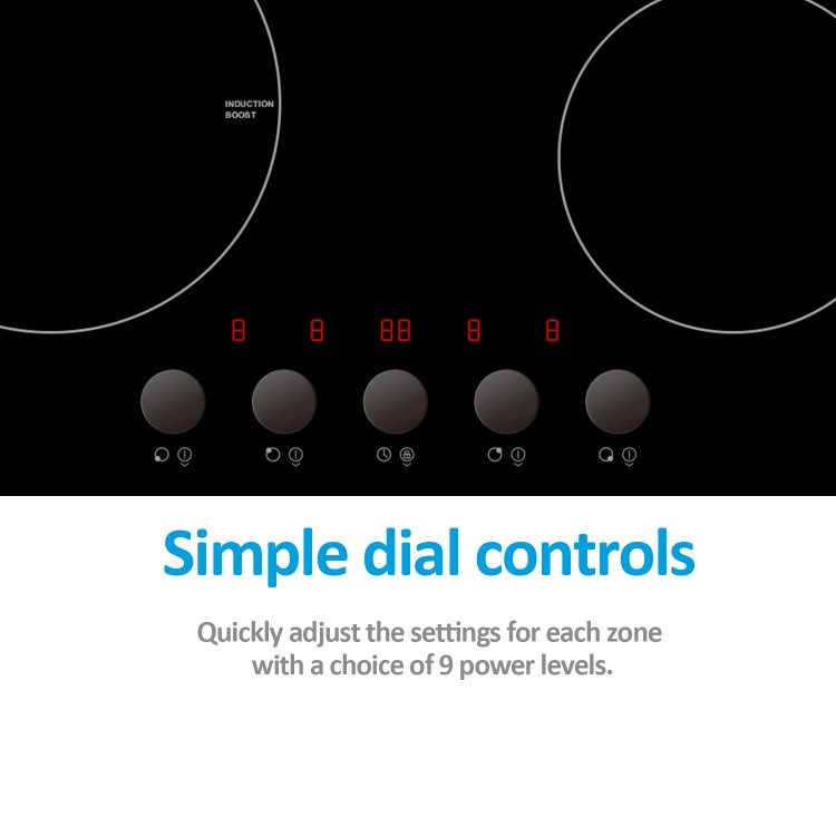 Refurbished electriQ EIQIND60KV2 60cm Induction Hob with Knob Controls Plug and Play