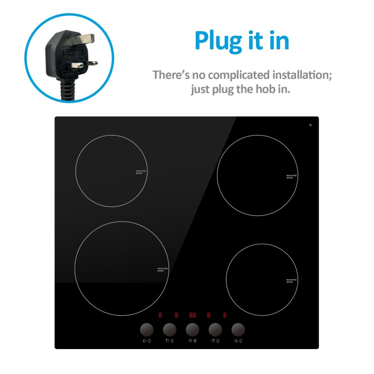 Refurbished electriQ EIQIND60KV2 60cm Induction Hob with Knob Controls Plug and Play