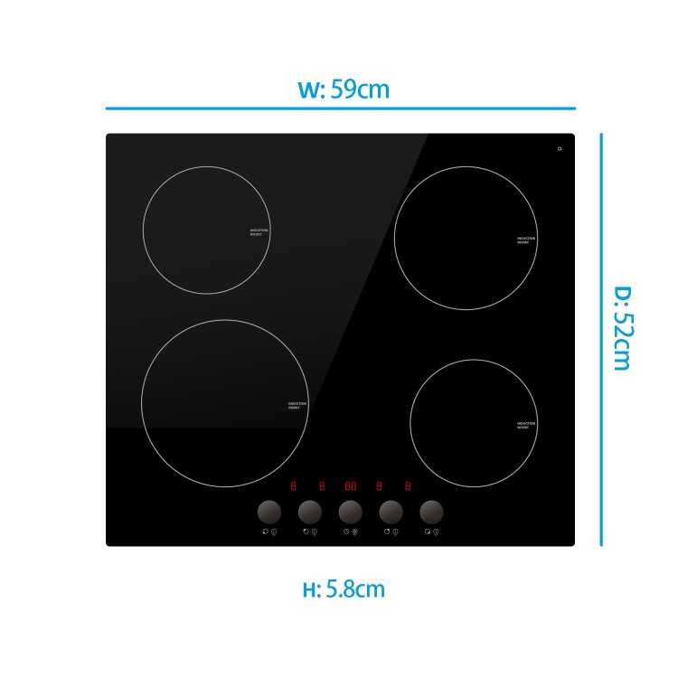 Refurbished electriQ EIQIND60KV2 60cm Induction Hob with Knob Controls Plug and Play