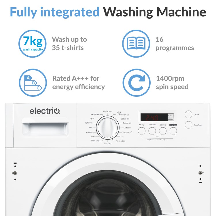 Refurbished electriQ EIQINTWM147 Integrated 7KG 1400 Spin Washing Machine