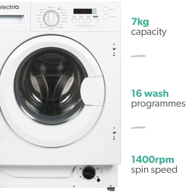Refurbished electriQ EIQINTWM147 Integrated 7KG 1400 Spin Washing Machine White