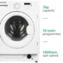 Refurbished electriQ EIQINTWM147 Integrated 7KG 1400 Spin Washing Machine White
