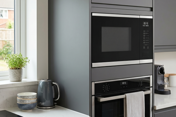 electriQ 25L Built-In Microwave with Grill - Black Glass and Stainless Steel
