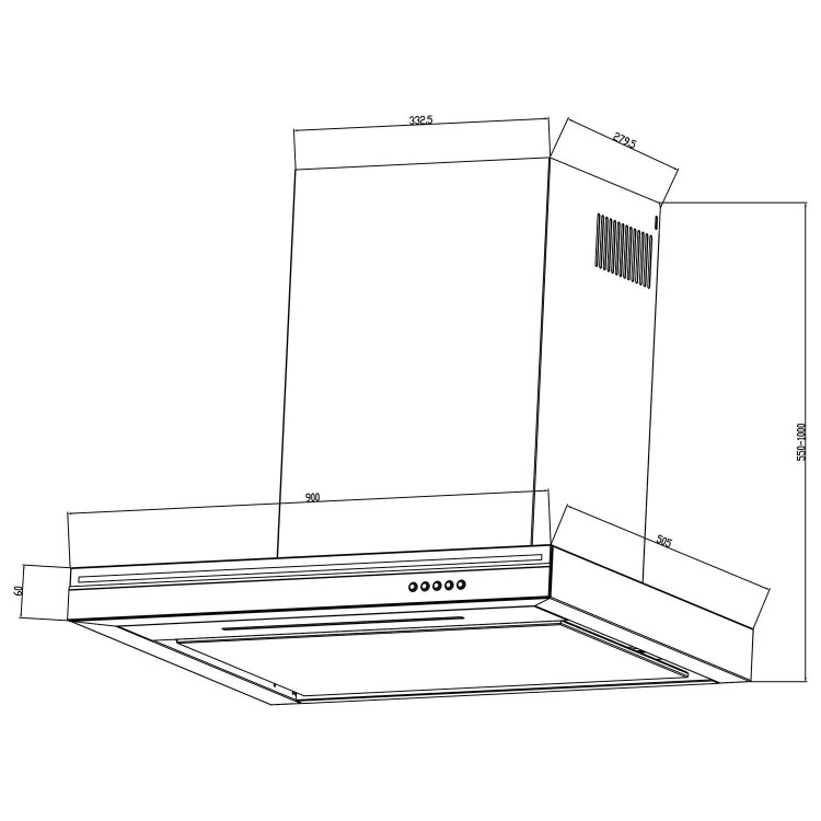 Refurbished electriQ EIQSLIM90LED 90cm Slimline Chimney Hood Black 