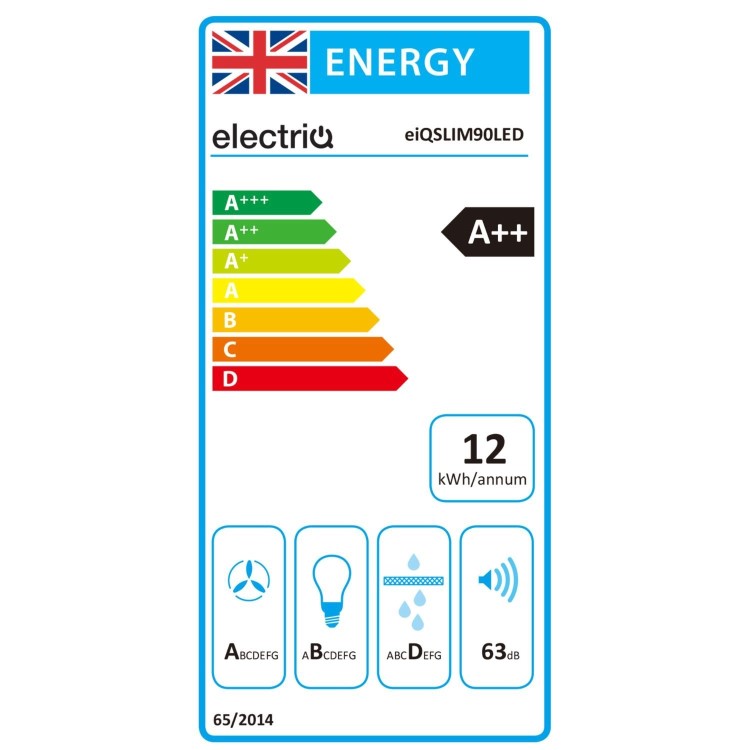 Refurbished electriQ EIQSLIM90LED 90cm Slimline Chimney Hood Black 