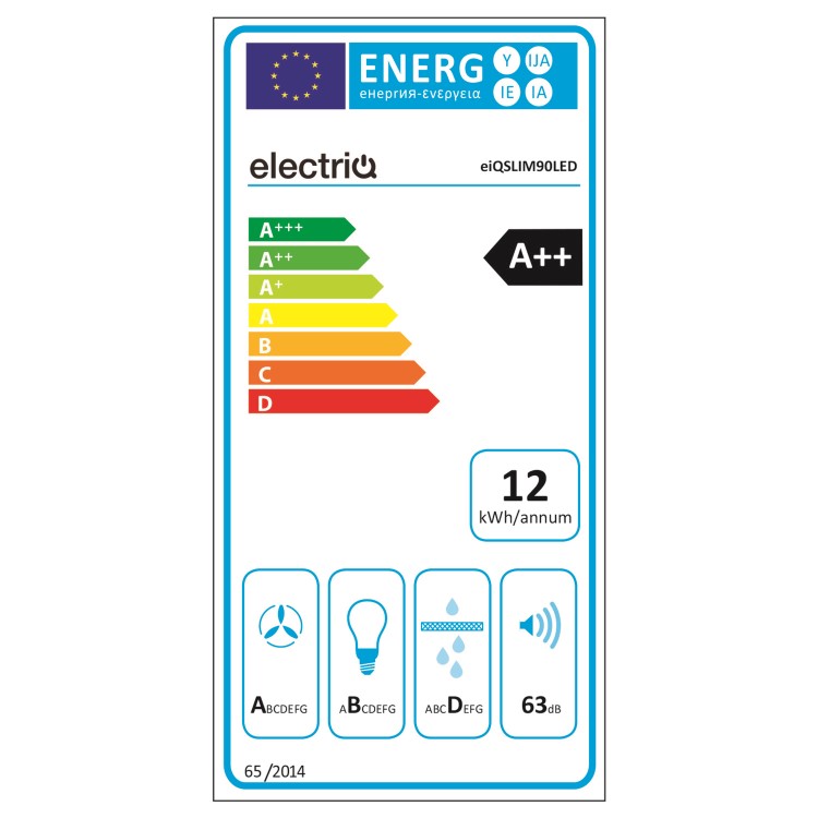 Refurbished electriQ EIQSLIM90LED 90cm Slimline Chimney Hood Black 
