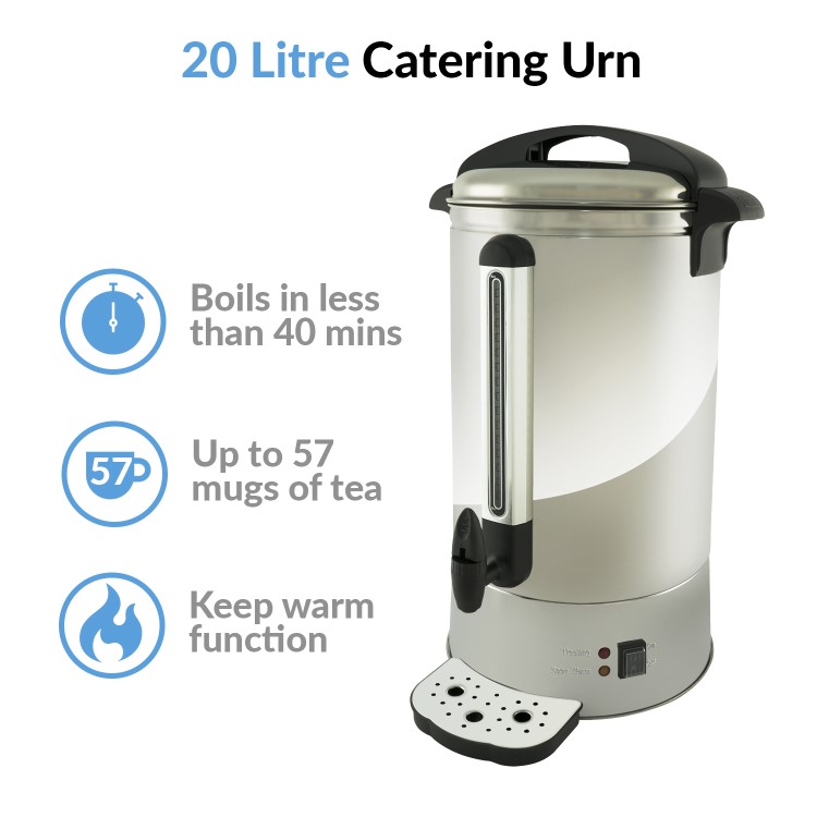 electriQ 20L 2500W Catering Urn - Stainless Steel