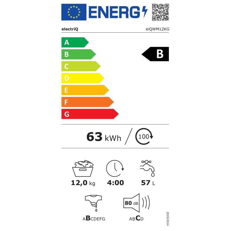 electriQ 12kg 1400rpm Washing Machine - White