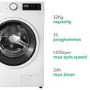 electriQ 12kg 1400rpm Washing Machine - White