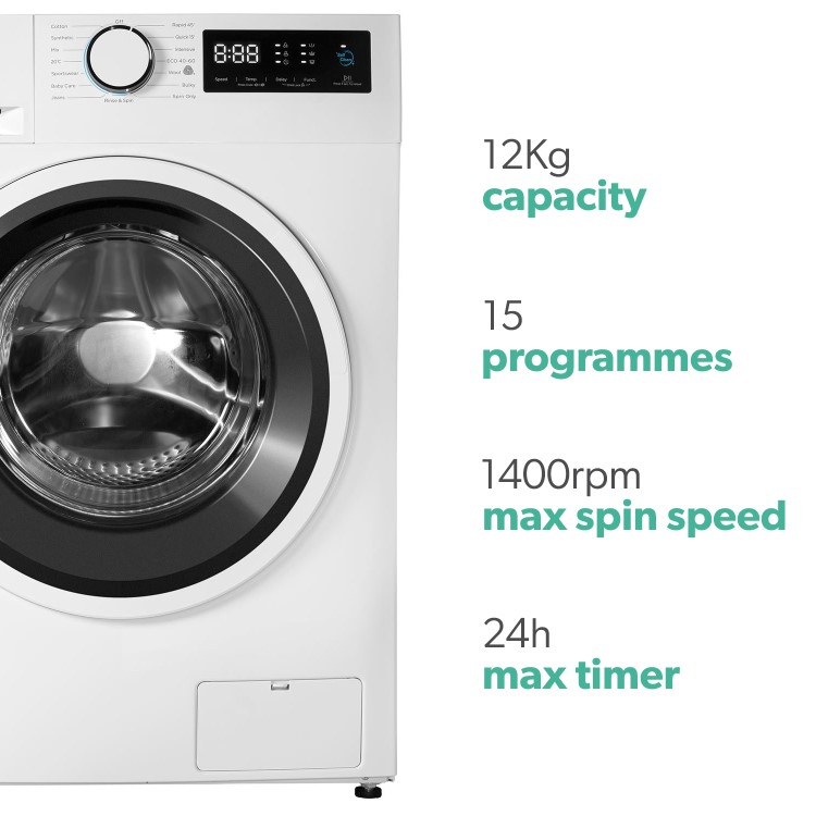 electriQ 12kg 1400rpm Washing Machine - White