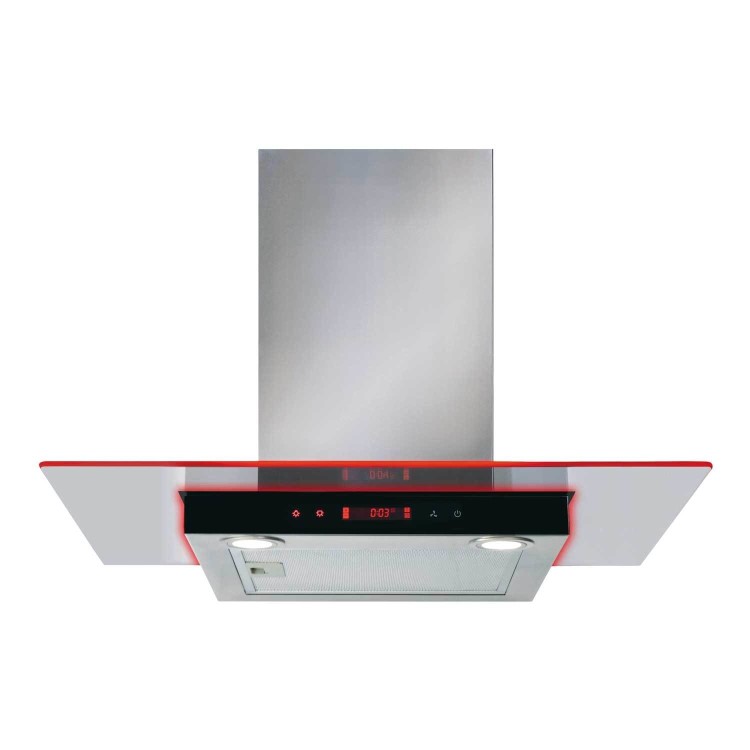 CDA 70cm Flat Glass Chimney Hood with LED Edge Lighting - Stainless Steel