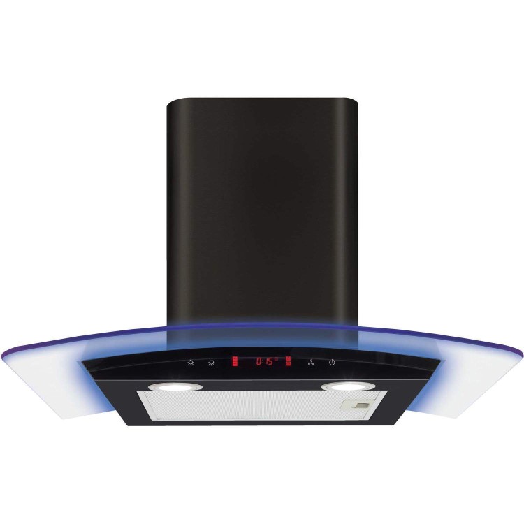 CDA 60cm Curved Glass Chimney Hood with LED Edge Lighting - Black