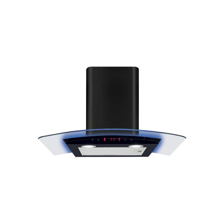 CDA 70cm Curved Glass Chimney Hood with LED Edge Lighting - Black
