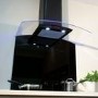 CDA 90cm Curved Glass Chimney Hood with LED Edge Lighting - Black