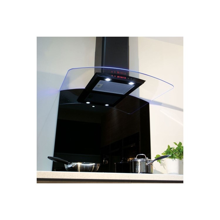 CDA 90cm Curved Glass Chimney Hood with LED Edge Lighting - Black
