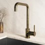 Single Lever Antique Brass Monobloc Square Spout Kitchen Mixer Tap - Enza Elwood
