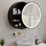GRADE A1 - Black Sliding Bathroom Mirror Cabinet with Lights 600 x 600mm - Elara