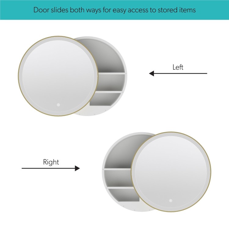 GRADE A1 - Brass Sliding Mirrored Bathroom Cabinet with Lights 600 x 600mm - Elara