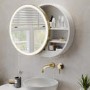 Brass Sliding Round Mirrored Bathroom Cabinet with Lights 600 x 600mm - Elara