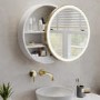 Brass Sliding Round Mirrored Bathroom Cabinet with Lights 600 x 600mm - Elara