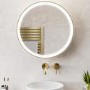 Brass Sliding Round Mirrored Bathroom Cabinet with Lights 600 x 600mm - Elara