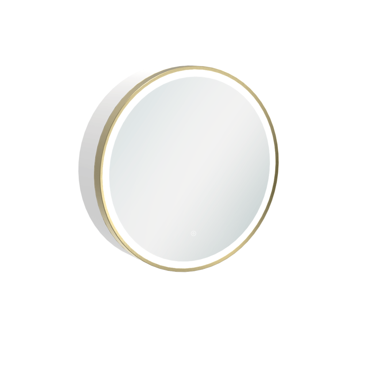 Brass Sliding Round Mirrored Bathroom Cabinet with Lights 600 x 600mm - Elara