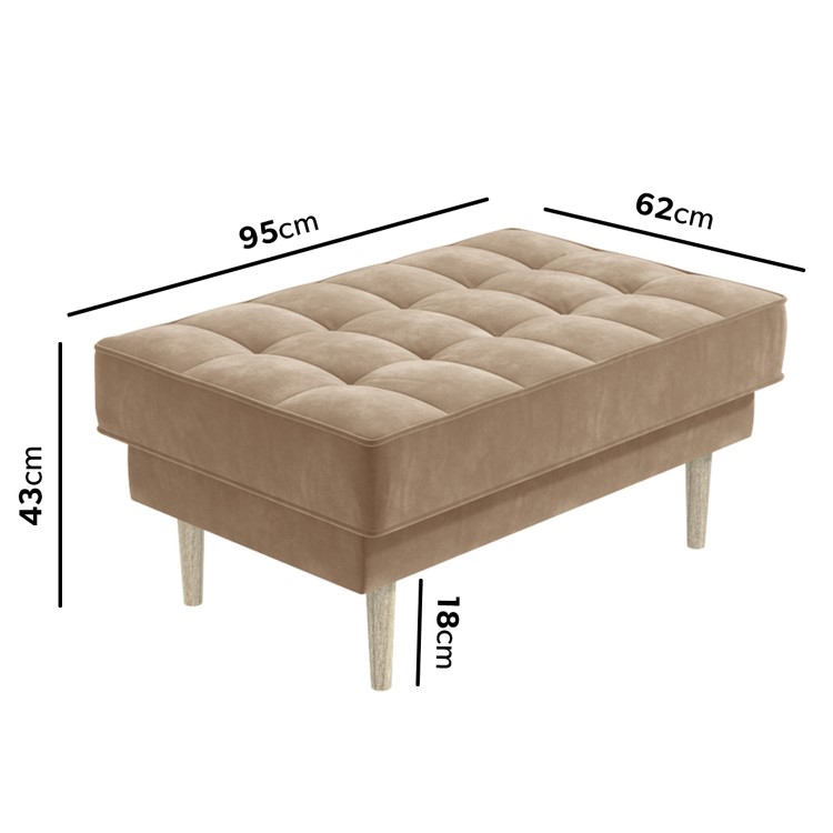 Grey Velvet Buttoned Footstool - Elba