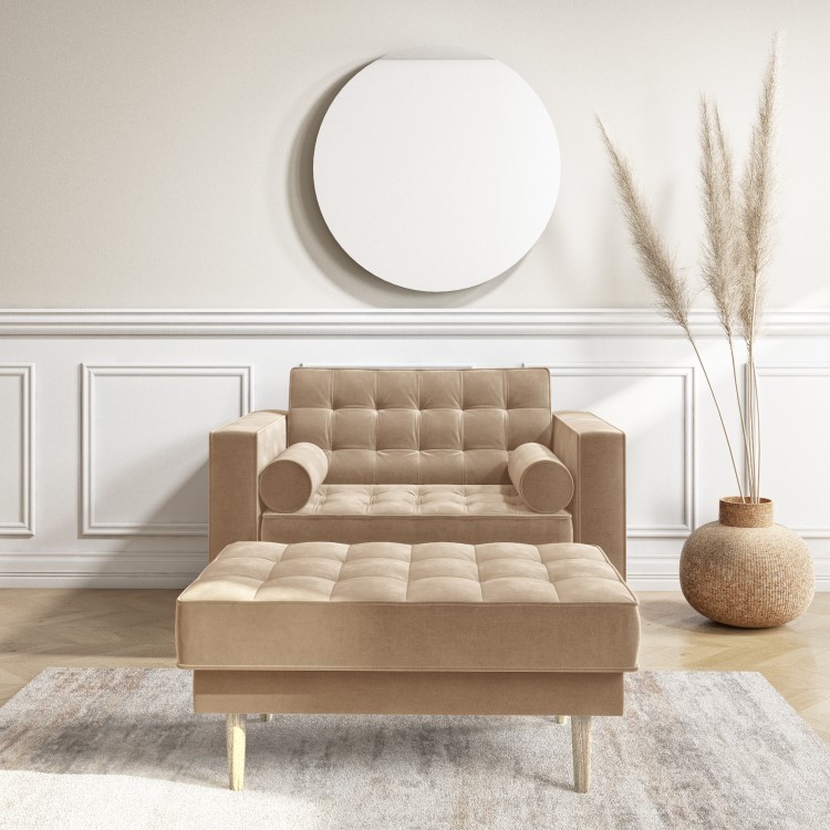 Grey Velvet Buttoned Footstool - Elba